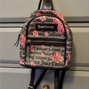 Women’s Juicy Couture Black and Pink Floral Mini Backpack Y2K